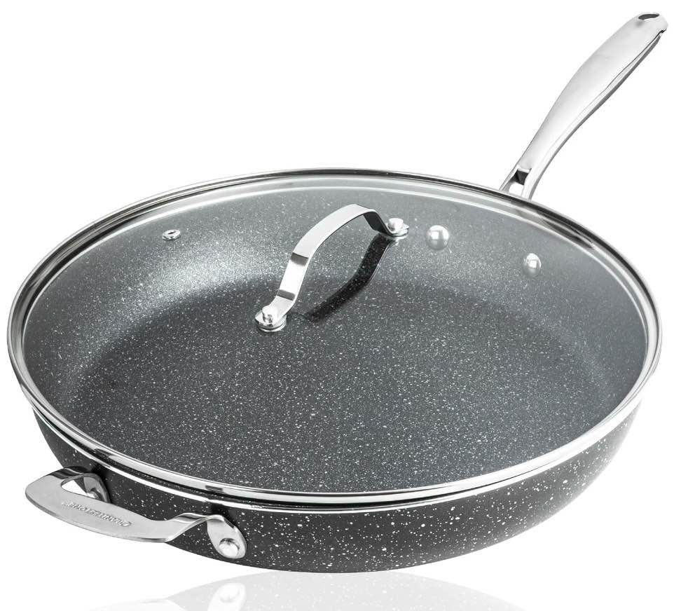 granitestone 14 inch large frying pan with lid ceramic non stick frying pans skillet non toxic frying pans nonstick for sauté & cooking oven & dishwasher safe