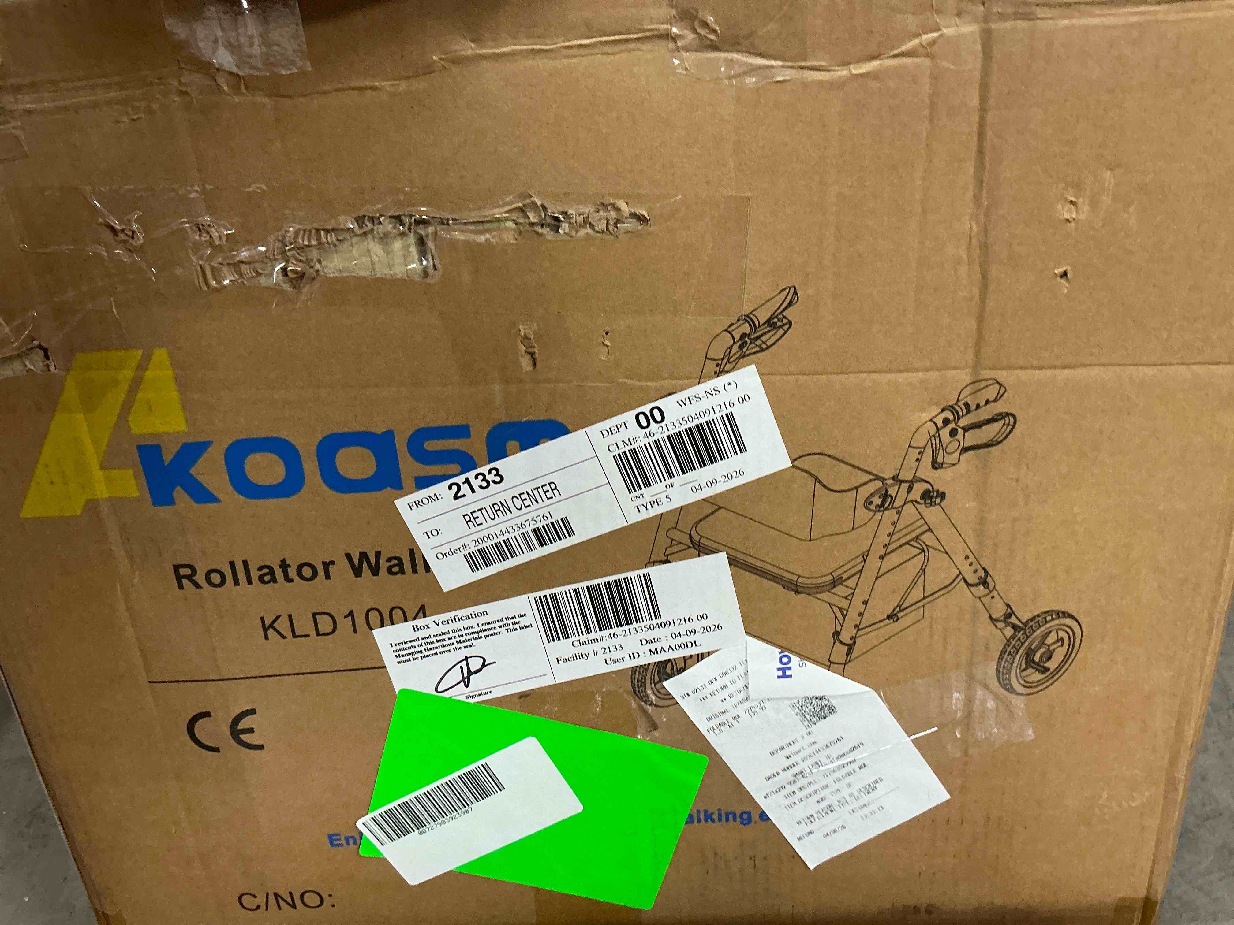 Condition photo showing New/Like New for foldable rollator walker with seat for seniors - lightweight rolling walkers with brakes, 300 lb capacity, 8" all-terrain wheels, adjustable handles and seat height & removable storage bag, champagne