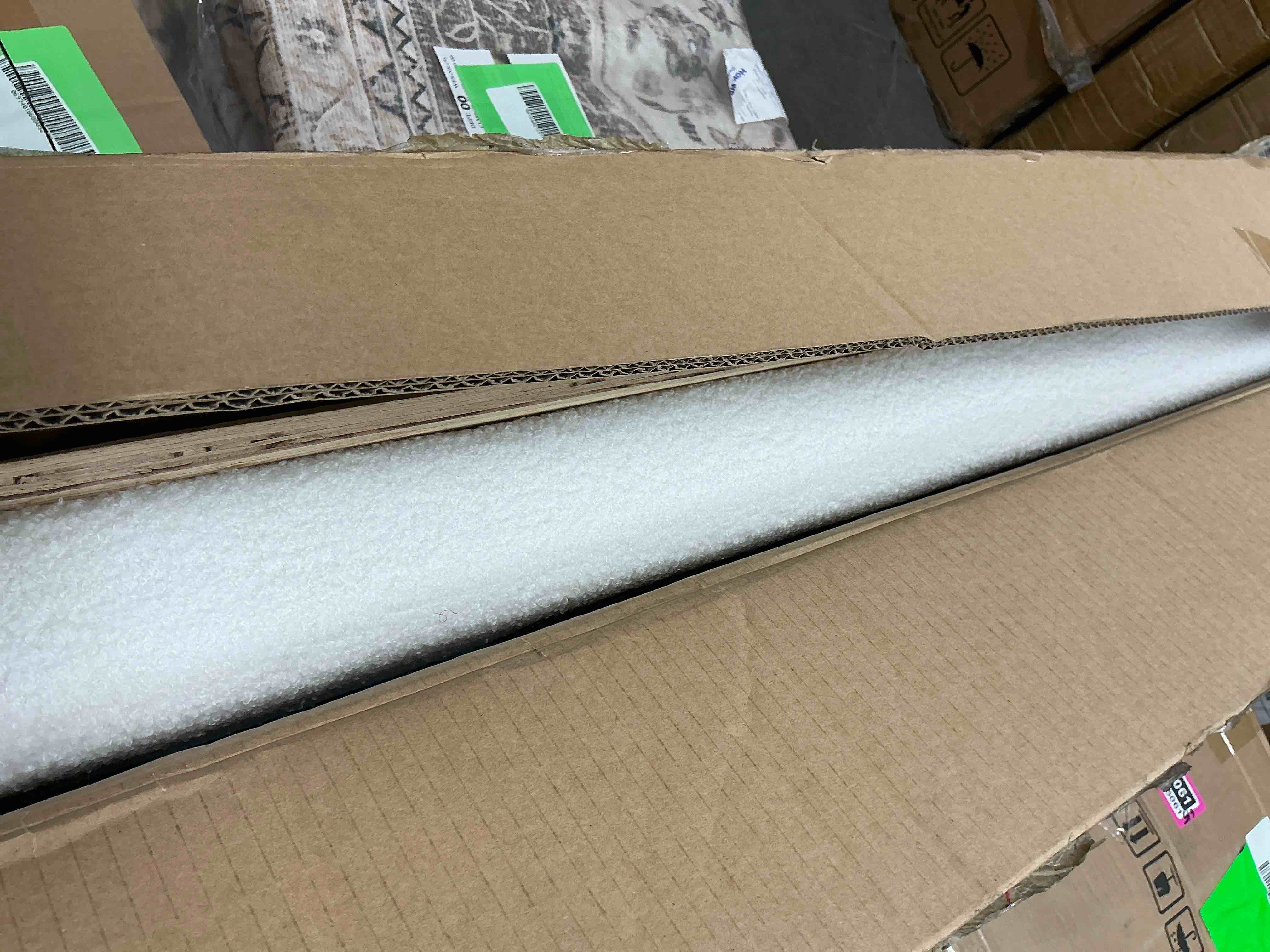 Condition photo showing New/Like New for pinmoco full upholstered bed frame with adjustable arc-shaped headboard, led platform bed, white teddy velvet
