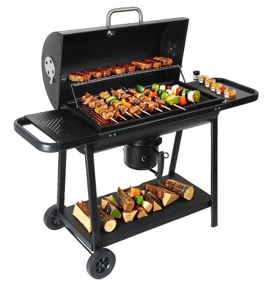 laravist barrel charcoal grill with 608.4 sq in cooking area, adjustable airflow & portable wheels