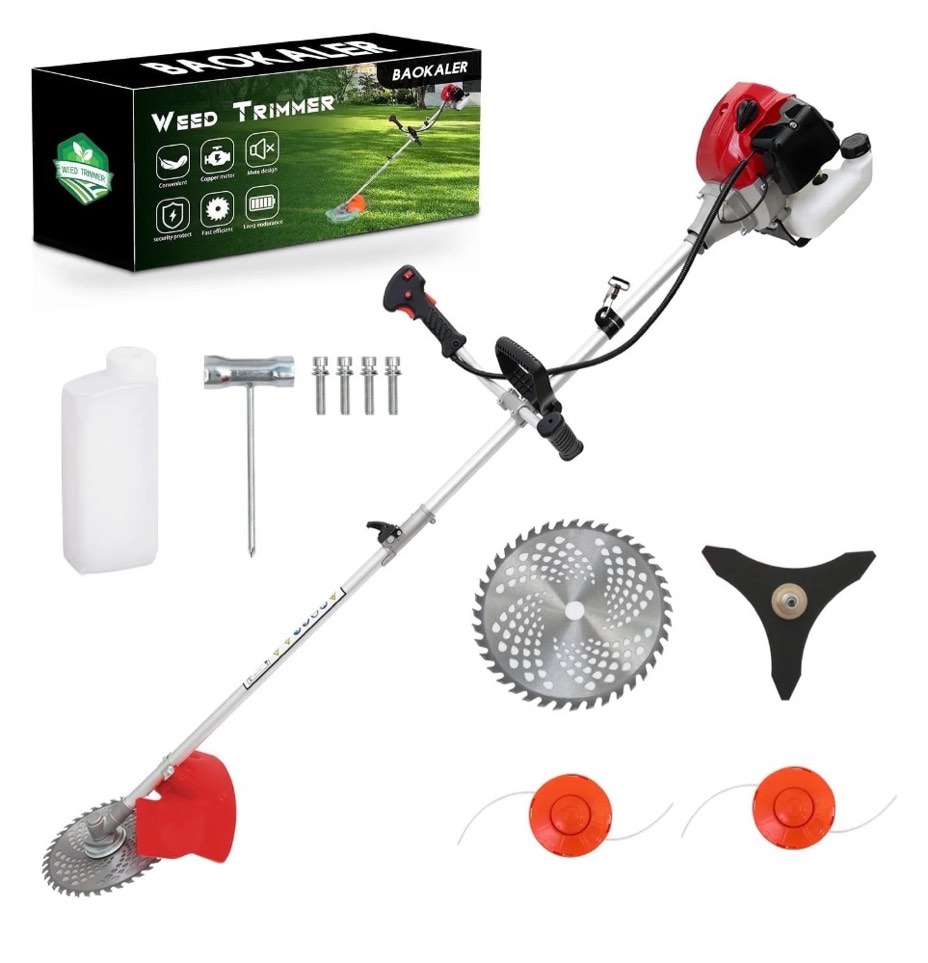 baokaler 52cc gasoline grass string trimmer  2-stroke gas powered weed eater  weed wacker with 4 detachable heads