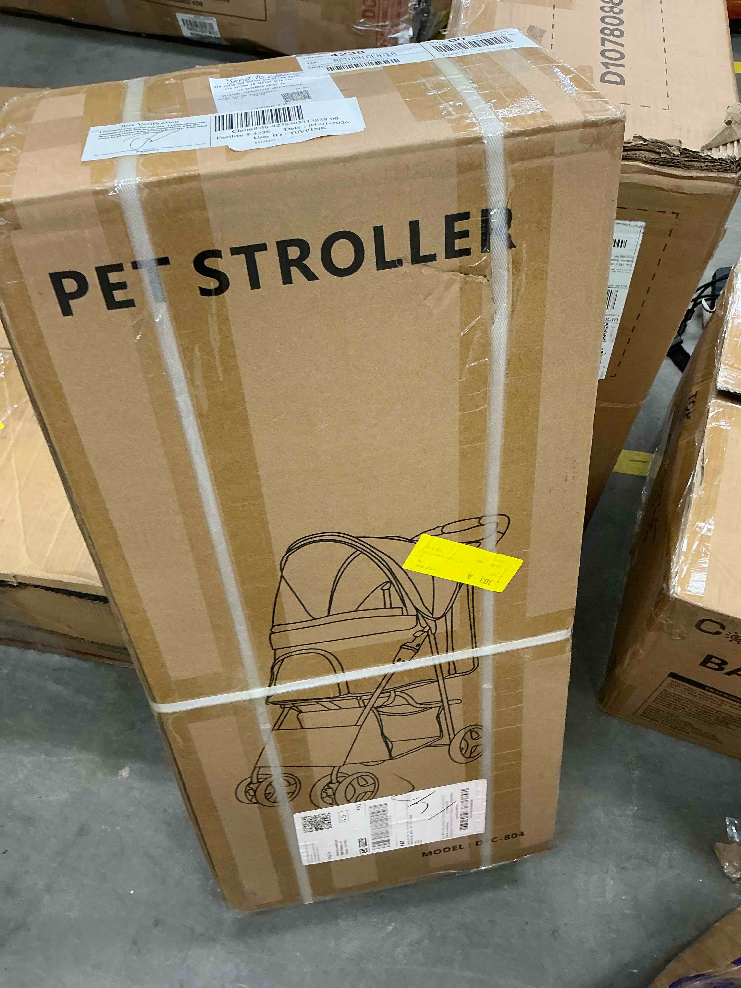 Condition photo showing New/Like New for naipo pet dog stroller for small dogs and cats,one-click folding 4-wheel pet stroller with storage basket/cup holder,for travel/jogging, gray