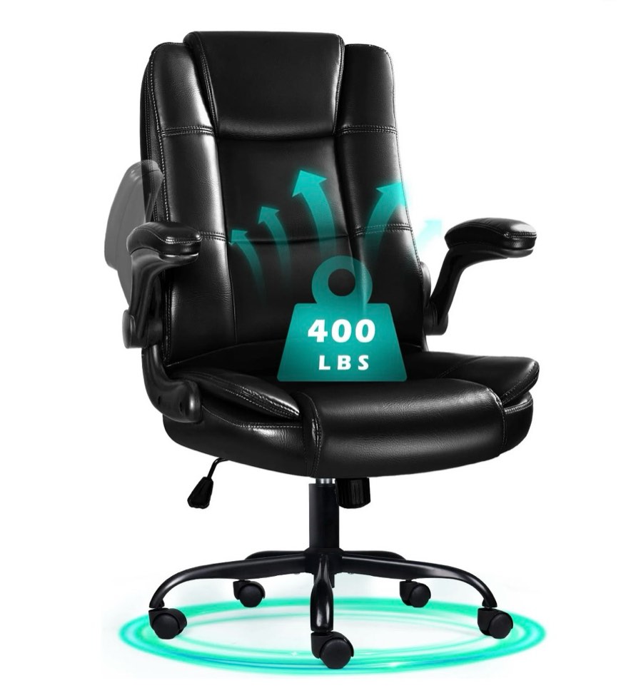 waleaf big and tall executive office chair with flip-up arms for adult, ergonomic high back adjustable lumbar support computer desk chair