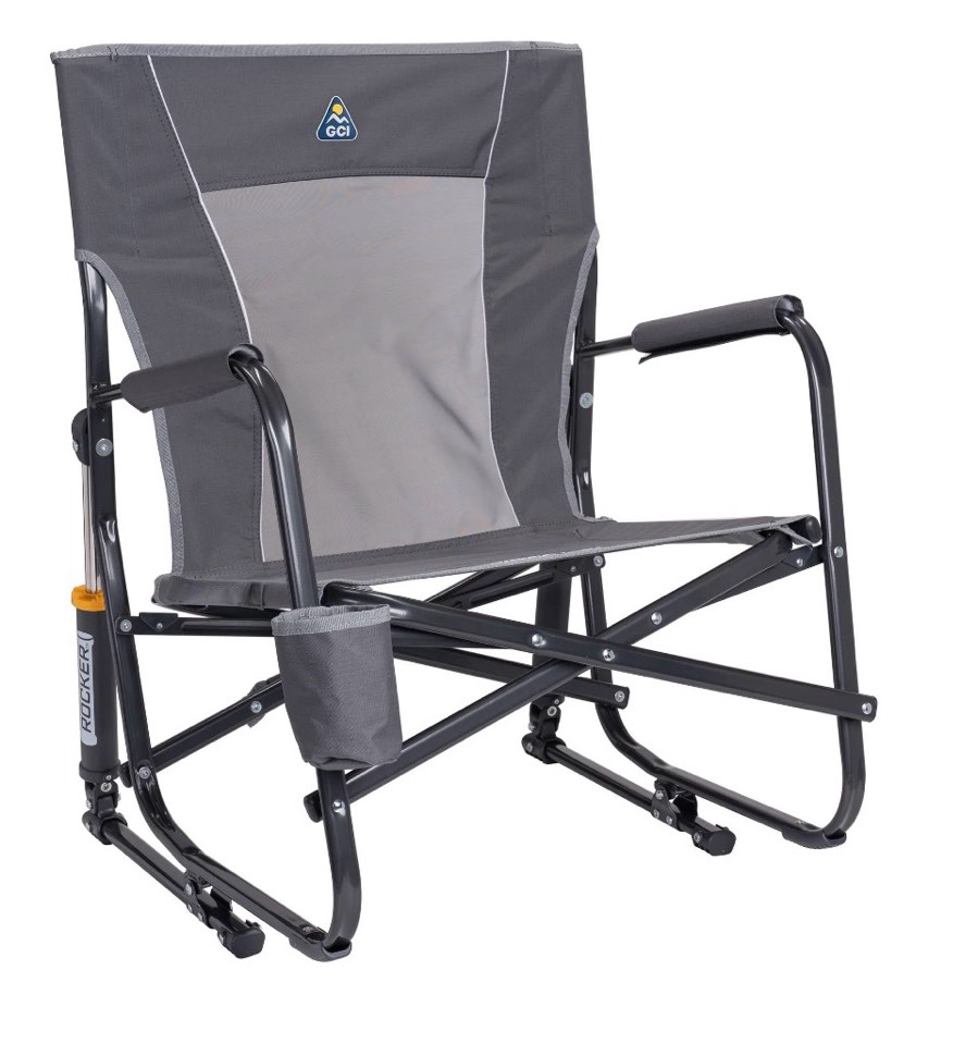 gci outdoor firepit rocker low profile rocking camping chair  pewter gray
