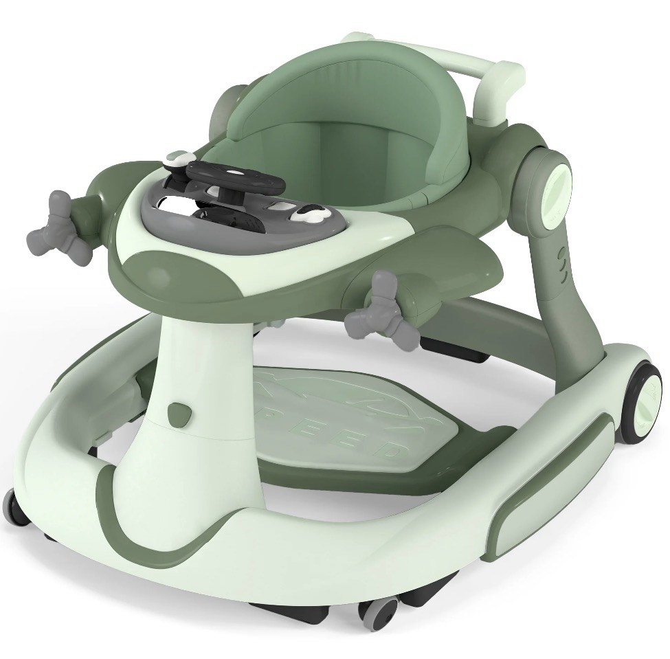 AILEEKISS 5-in-1 Musical Baby Walker with Wheels, Foldable Baby Walker for Boys Girls, Green