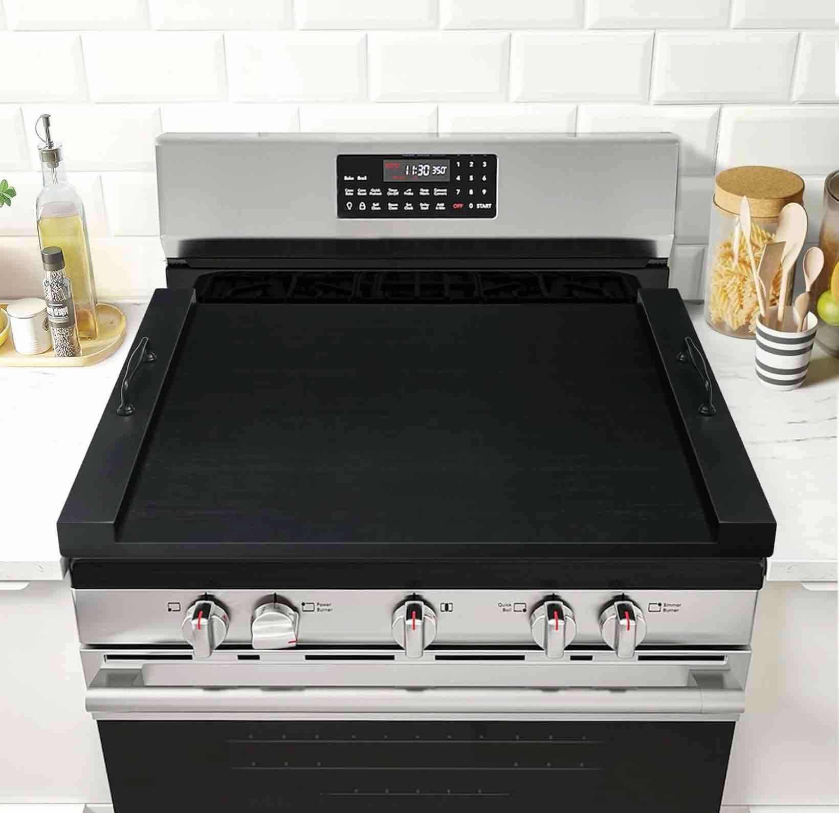 Condition photo showing New/Like New for edx noodle board baking pan with handles multi-purpose oven lid & serving tray retro black stovetop cover for electric and gas ranges heat-resistant protective panel black