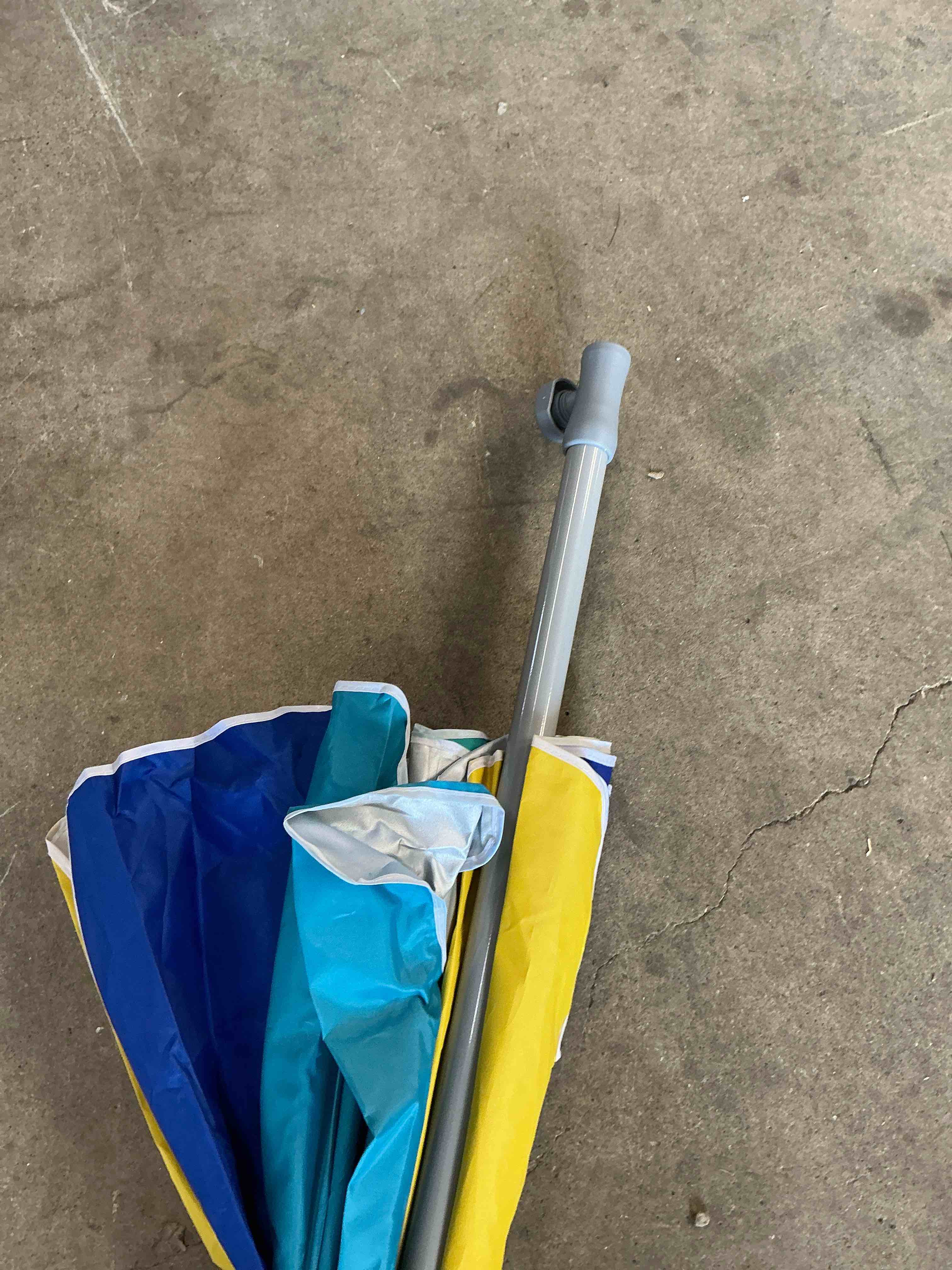 Condition photo showing Good Condition for ammsun 7.5ft large heavy duty high wind beach umbrella with sand anchor & tilt sun shelter, upf 50+ protection outdoor umbrellas sunshade with carry bag for patio garden pool backyard rainbow