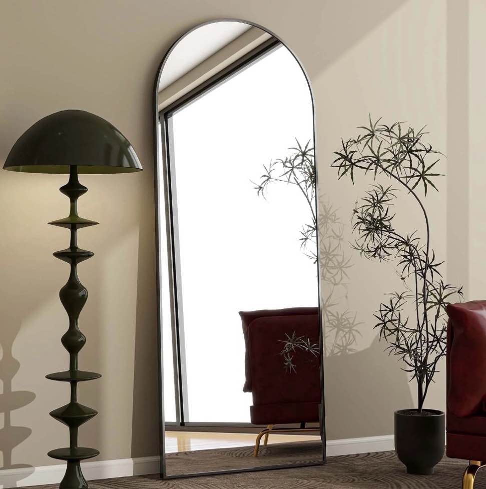 beautypeak 21"x56.1" arched full length mirror standing mordern floor mirror for leaning standing in bedroom living room,black 56.1" x 21"