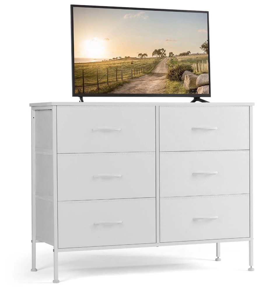 Condition photo showing New/Like New for concetta 6-drawer fabric dresser storage chest for bedroom, closet, storage furniture for adults, white