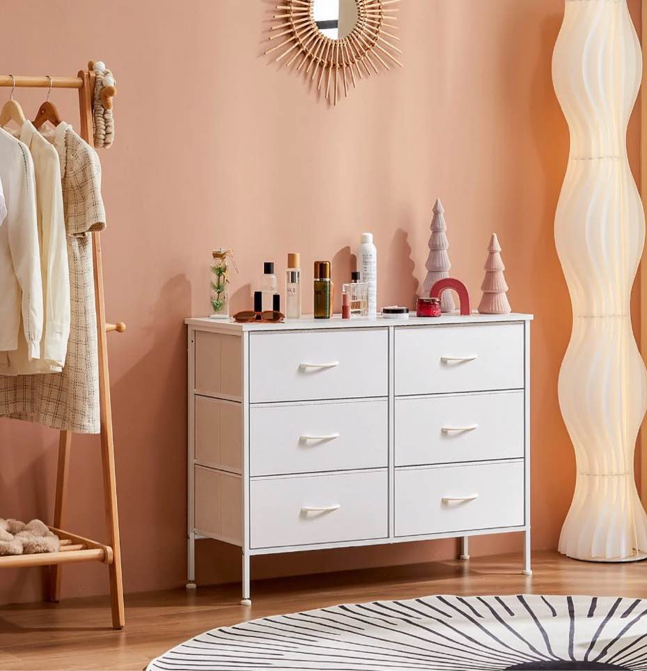 concetta 6-drawer fabric dresser storage chest for bedroom, closet, storage furniture for adults, white