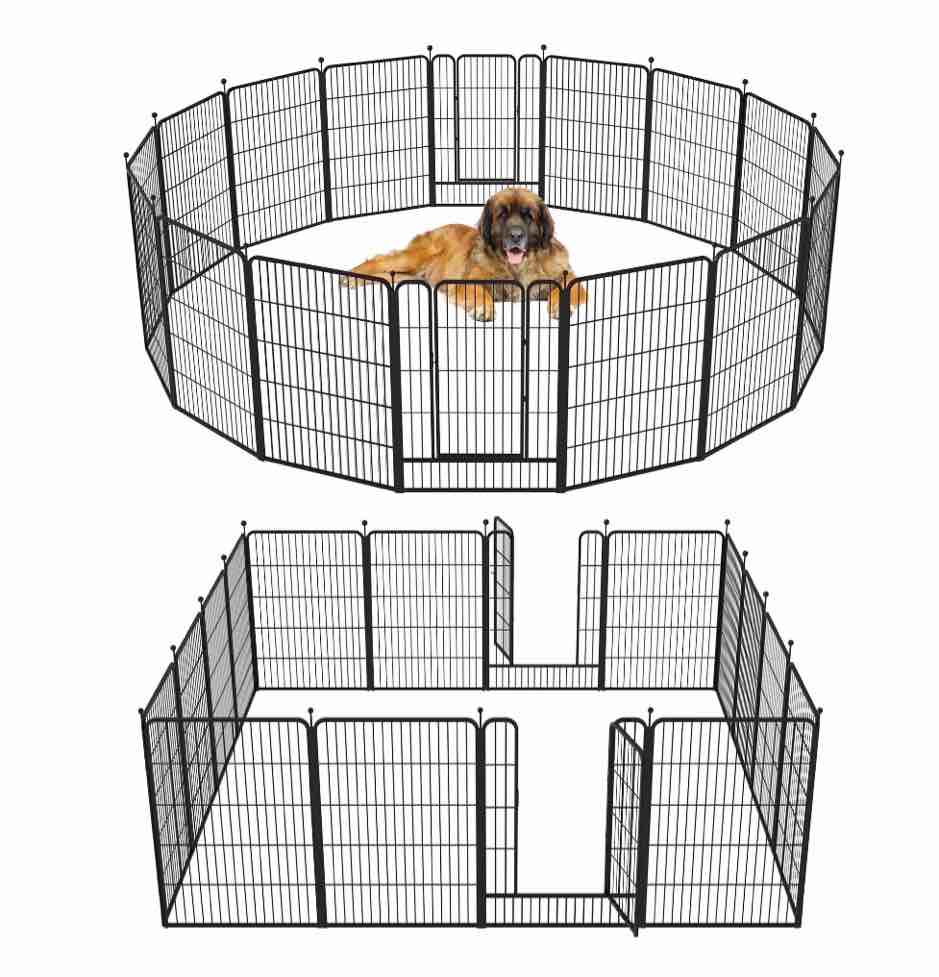barebones 16-panel dog playpen  heavy duty portable pet fence with easy access door panel  32  high