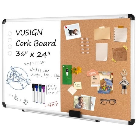 vusign 2 in 1 combo whiteboard for wall magnetic dry erase board cork combination board 24 x 36 school supplies