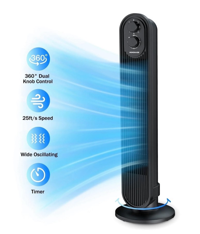tower fan,31" oscillating standing fan for home,patbrela  floor fan with 360° dual knob control ,3 speed,timer bladeless fan for bedroom office,black