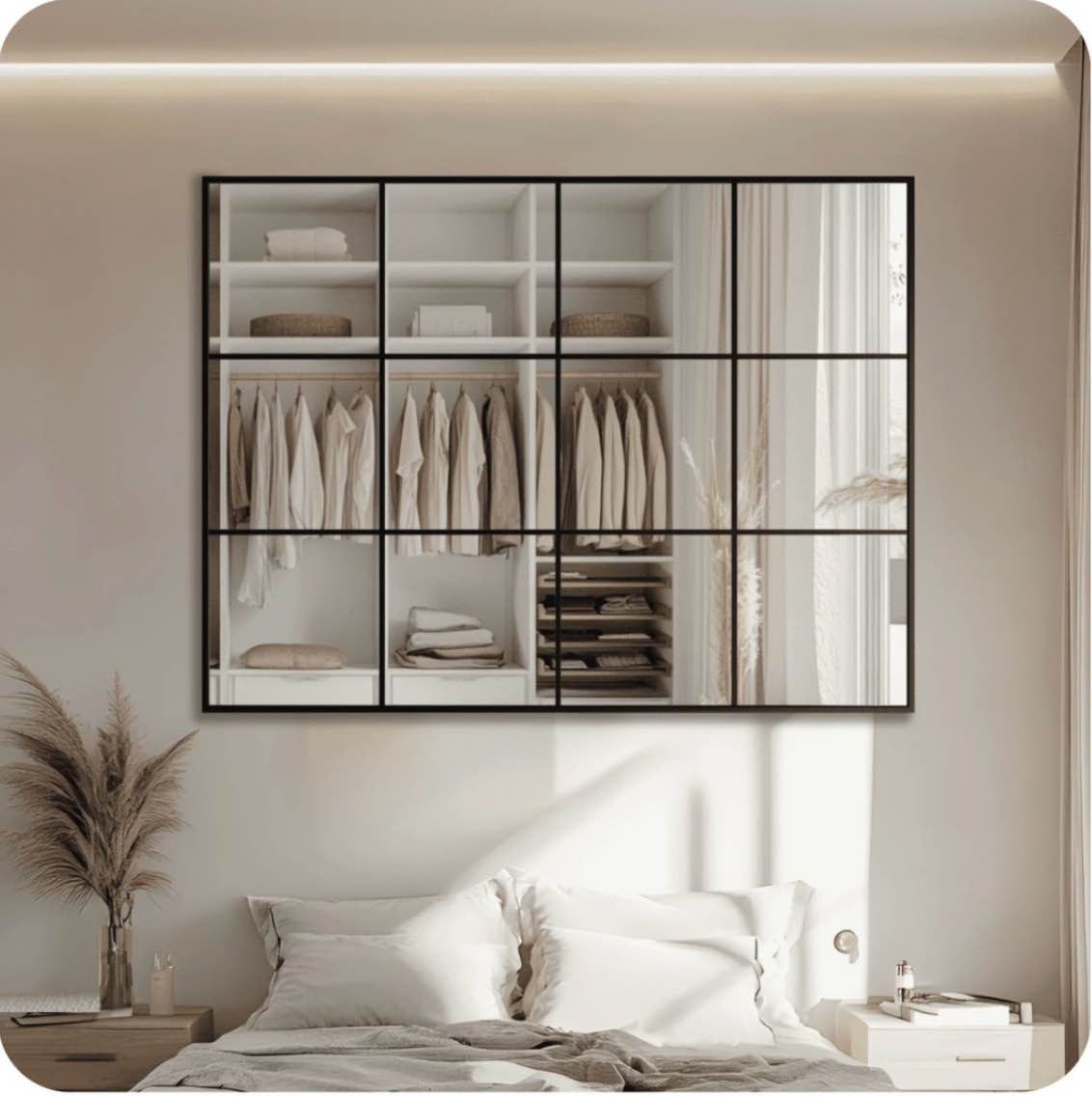 Wall Mirror 36  x 48   Window Pane Grid Mirror Modern Style for Bedroom  Living Room  Bathroom  Rectangular Black Aluminum Framed