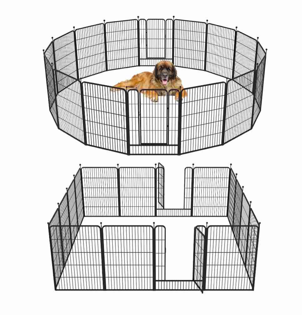 Barebones 16-Panel Dog Playpen  Heavy Duty Portable Pet Fence with Easy Access Door Panel  32  High