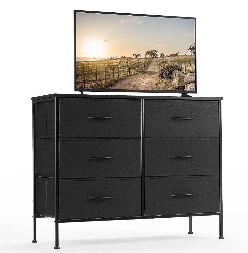 CONCETTA 6-Drawer Fabric Dresser Storage Chest for Bedroom, Closet, Storage Furniture for Adults, Black