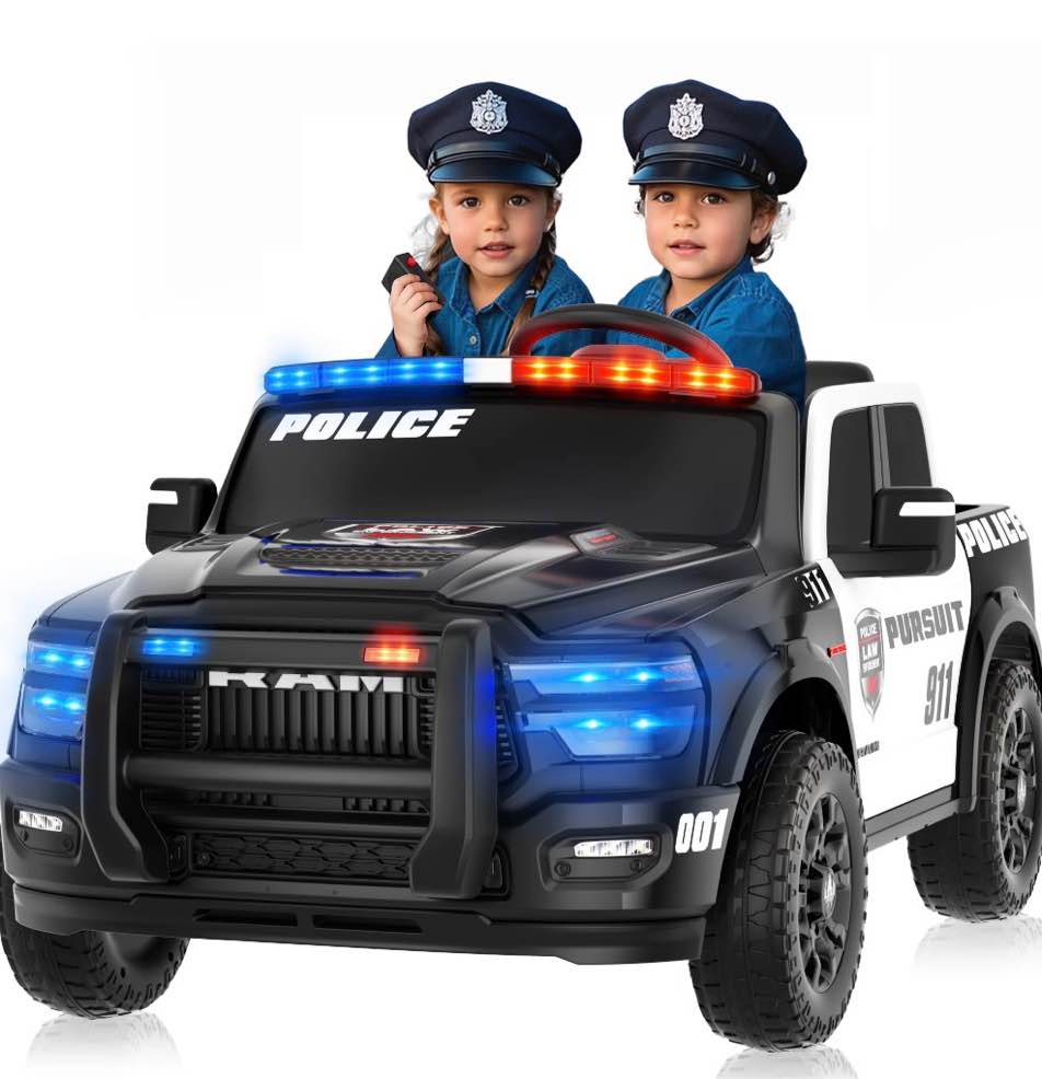 Licensed Ram 2500 24 Volt Ride on Toys for Big Kids, 2 Seater Electric Car for Kids with Remote Control, Bed Storage, Megaphone,4.3 Mph Max Speed