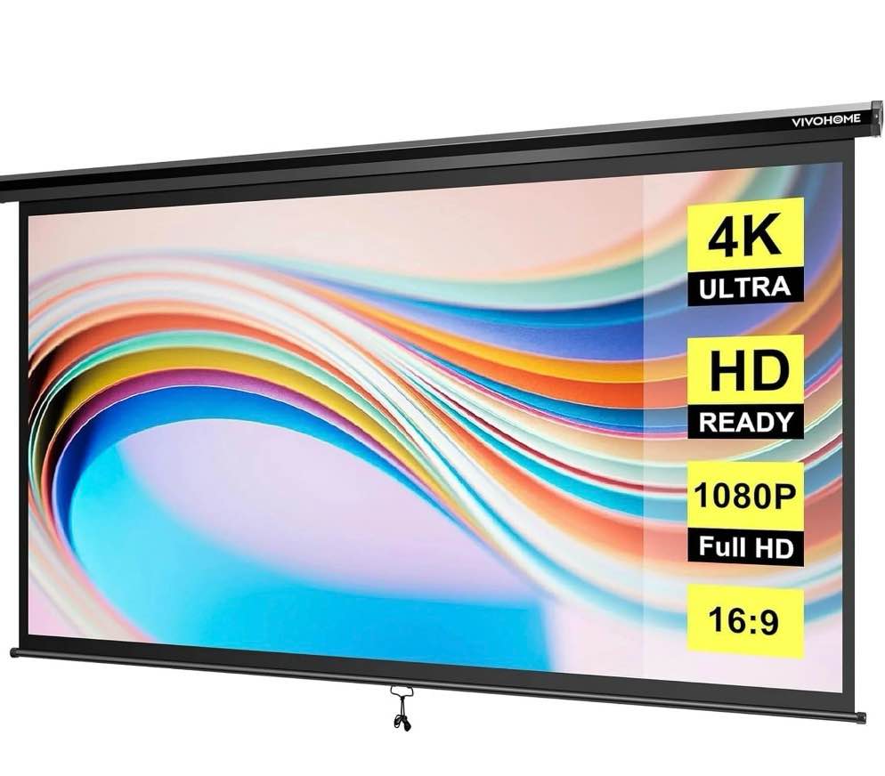 SPECSTAR 80 inch Manual Pull Down Projector Screen  16:9 HD Retractable Projector Screens for Movie Home Theater Cinema Office Video Game  Black