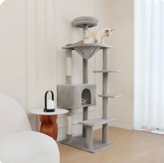 Vibrant Life 70” Cat Tree for Indoor Cat Multi-Level Cat Tower with Scratching Posts  Light Grey