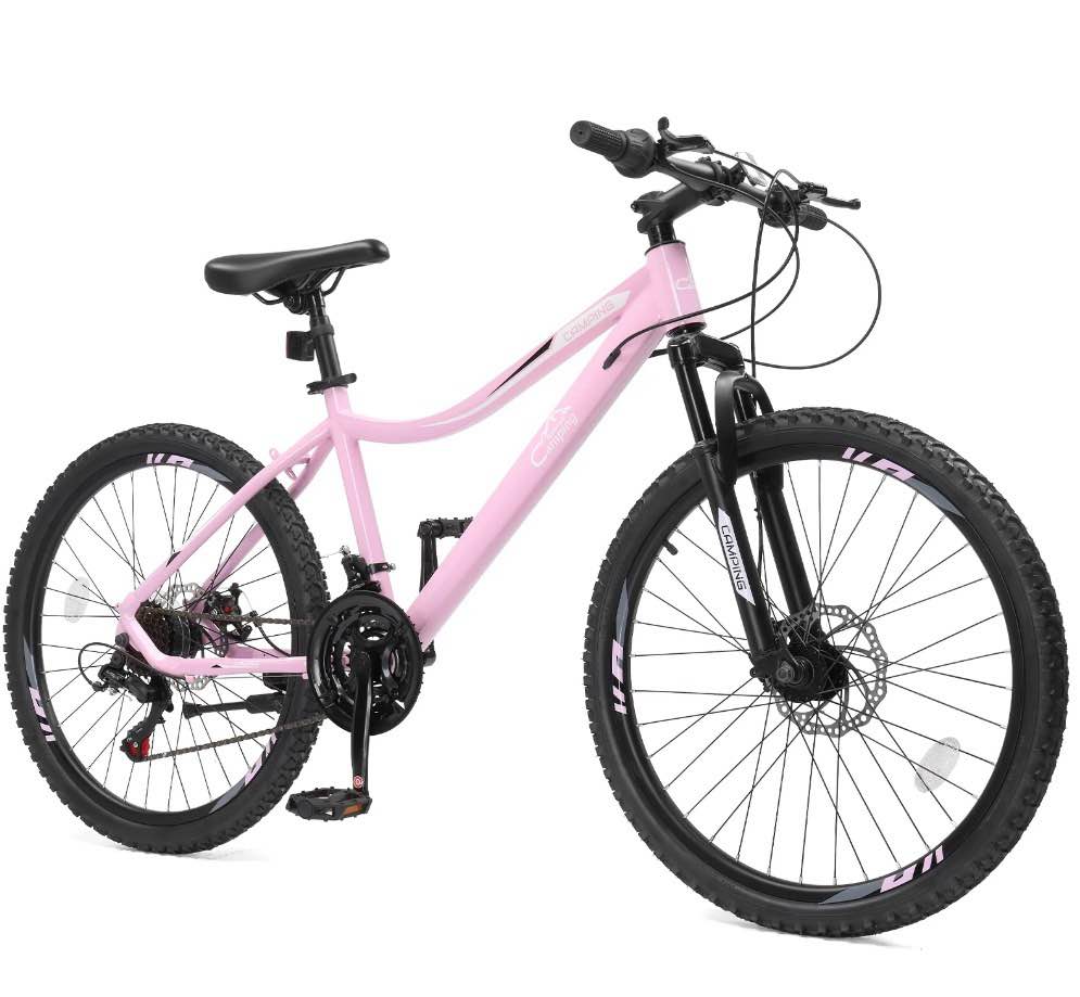 Ktaxon 24" Mountain Bike with Shimano 21 Speed, Disc Brakes, Pink