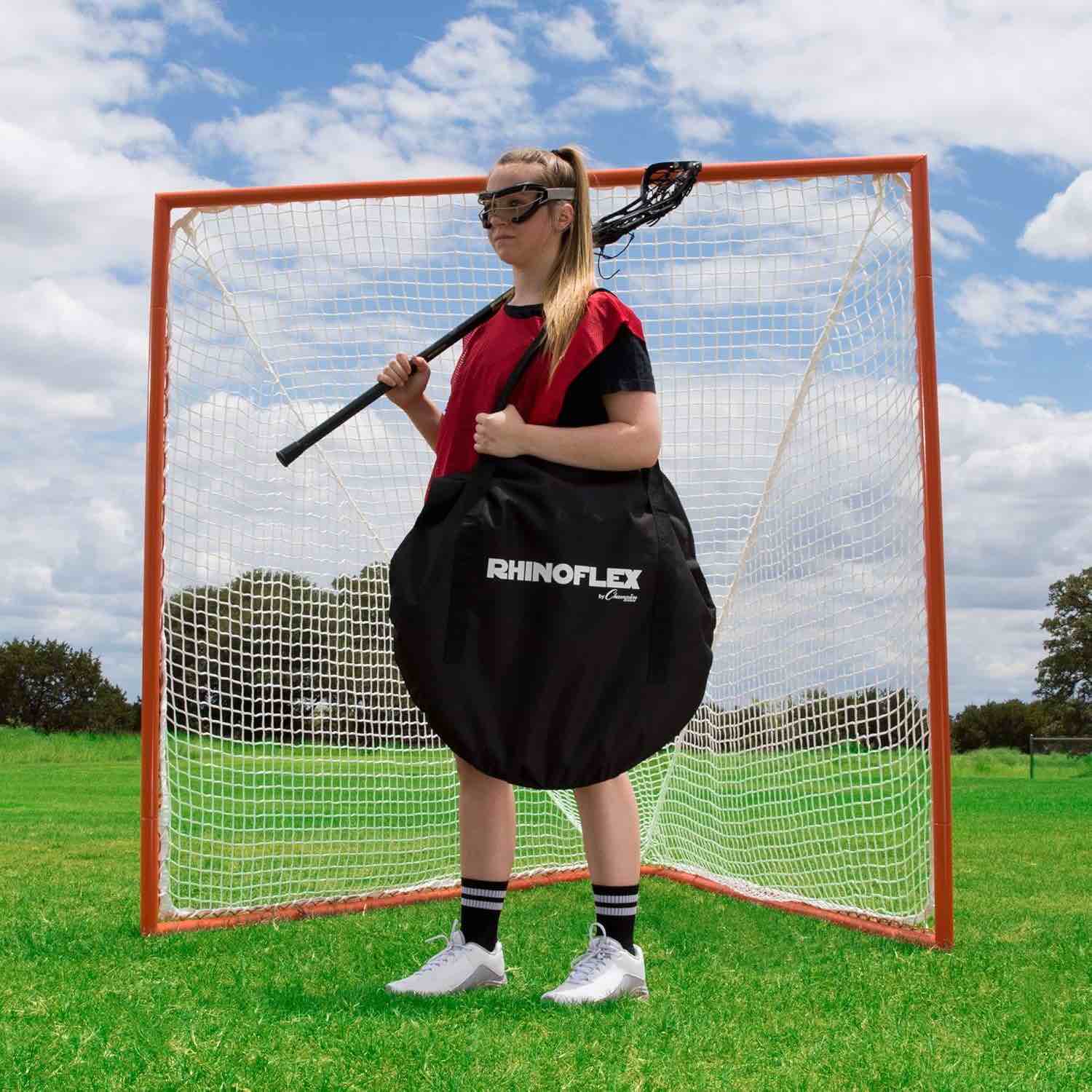 champion sports women's lacrosse crease: rhino flex portable lacrosse goal crease - 17 foot diameter all weather crease with weights, stakes and carry bag - orange womens 17 foot diameter (orange)
