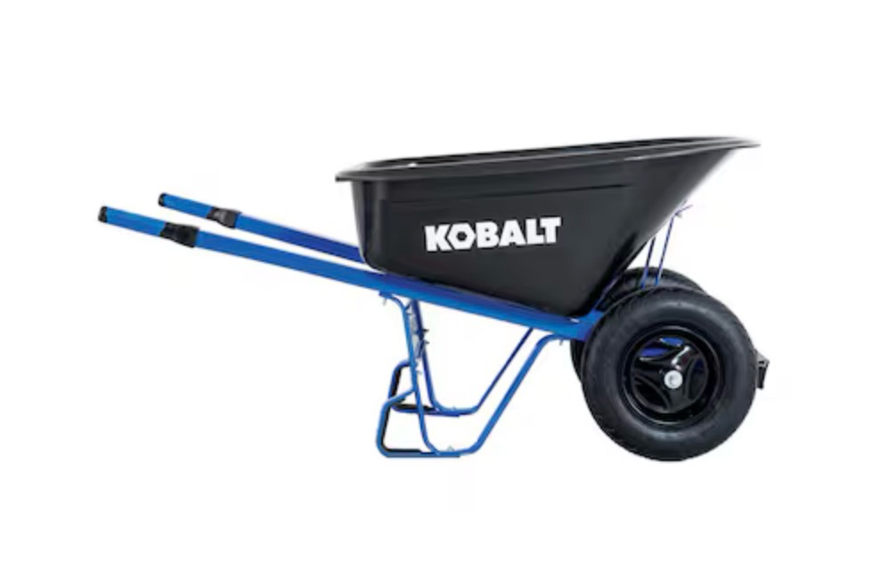 kobalt 7-cu ft 2 wheel high-density poly push wheelbarrow. no handlebars.