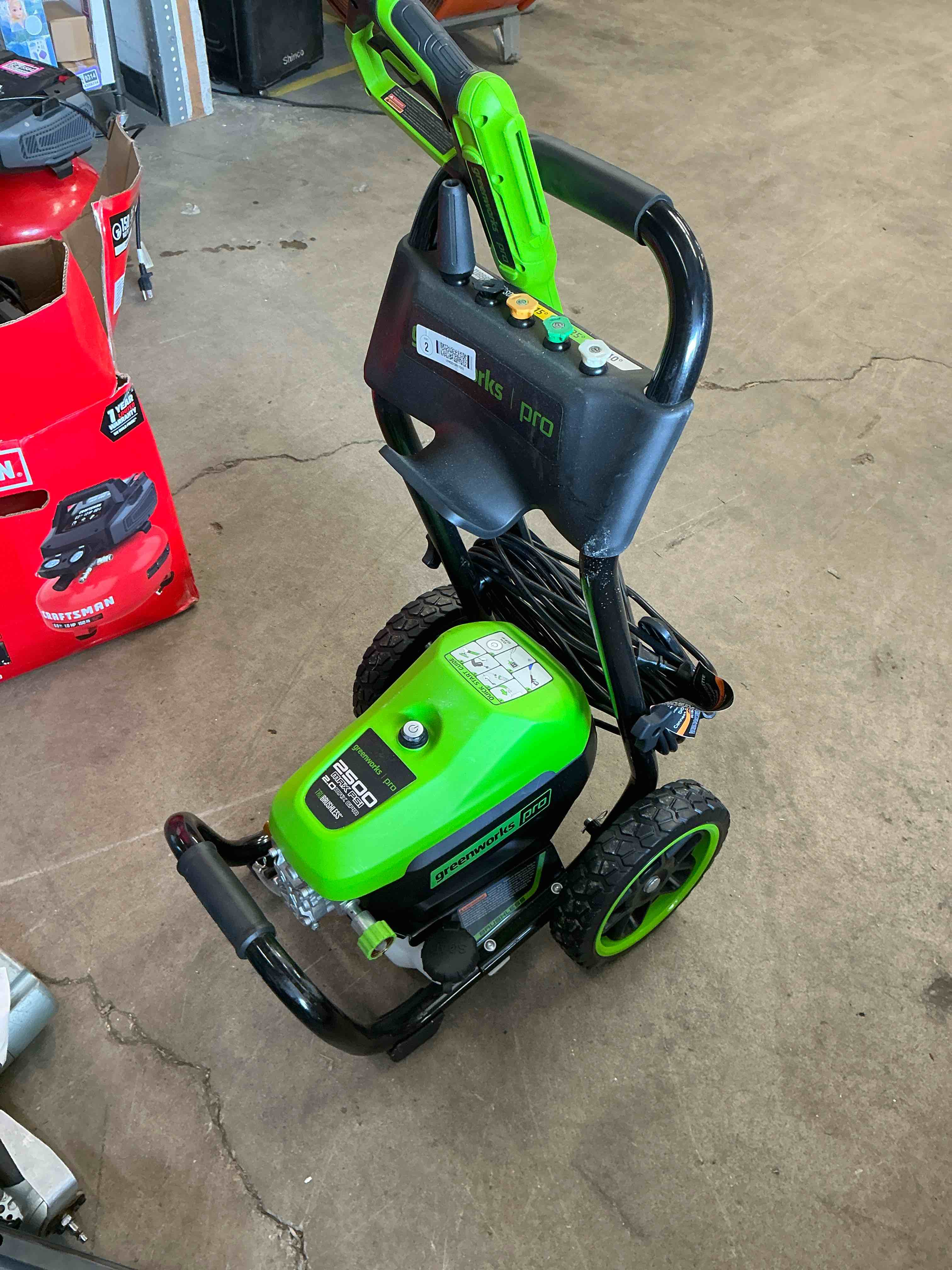 Condition photo showing Good Condition for greenworks 2500-psi 2-gpm cold water electric pressure washer with 5 spray tips