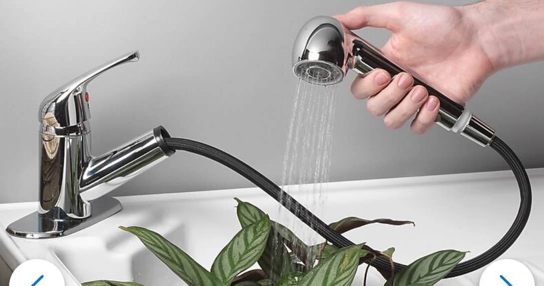 project source chrome 1-handle deck-mount utility faucet with pulldown sprayer