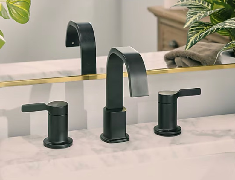  allen + roth veda matte black widespread 2-handle watersense high-arc residential handle