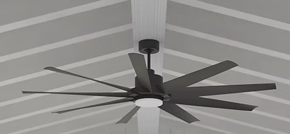 Condition photo showing As Is for fanimation studio collection sixtyfour 64-in black with matte black blades adjustable white led