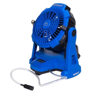 kobalt 7-in high velocity indoor/outdoor misting floor fan, battery powered, in blue-tool only