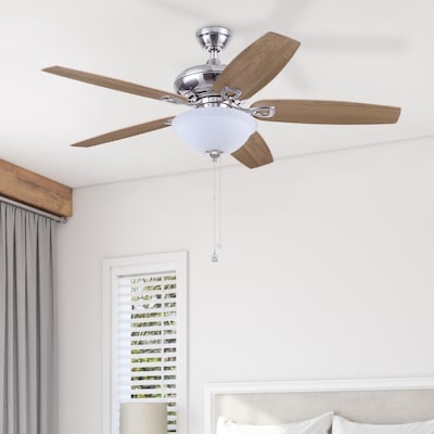 harbor breeze coastal creek 52-in brushed nickel with toffee/cocoa blades ceiling fan with light and pull chain included 5 -blade