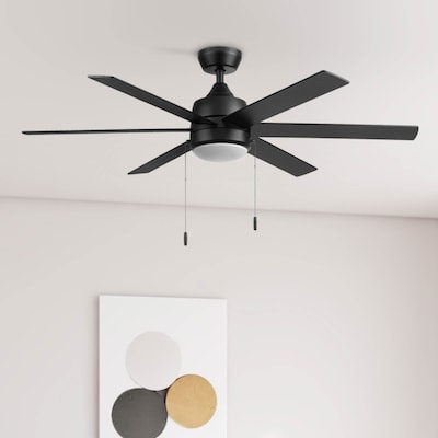 harbor breeze covedale easy2hang 52-in matte black with black/java blades adjustable white led covered outdoor ceiling fan with light and pull chain included 6 -blade