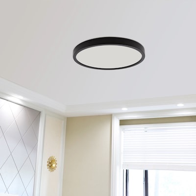 project source 15-in black indoor 1 -light led flush mount light with plastic shade