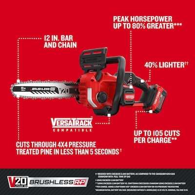 craftsman v20 20-volt max 12-in battery 5 ah chainsaw-tool only