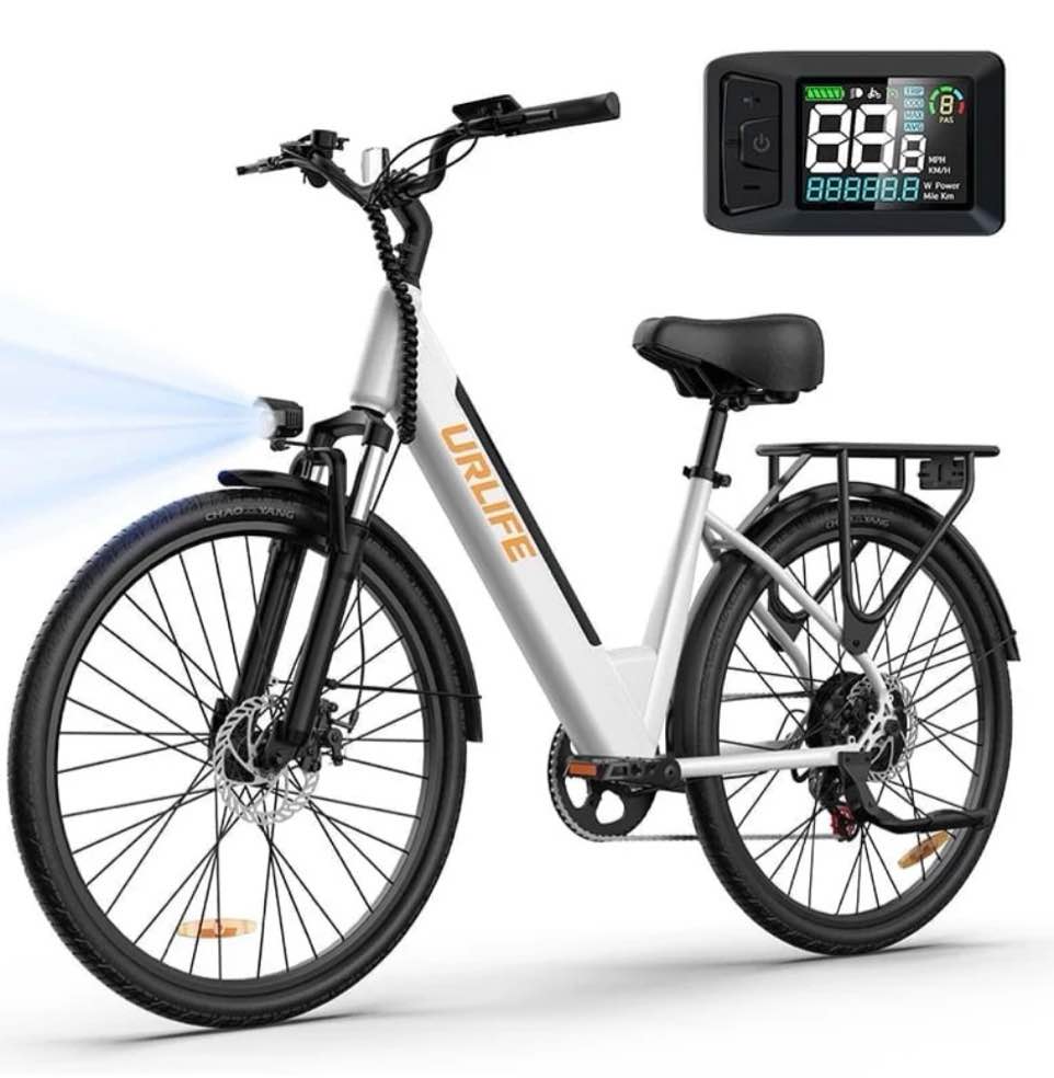 URLIFE 26" Electric Bike for Adults,750W Peak Motor,48V 10.4Ah Removable Battery, 60 Miles Range, 7-Speed City Commuter Ebike,UL2849-White