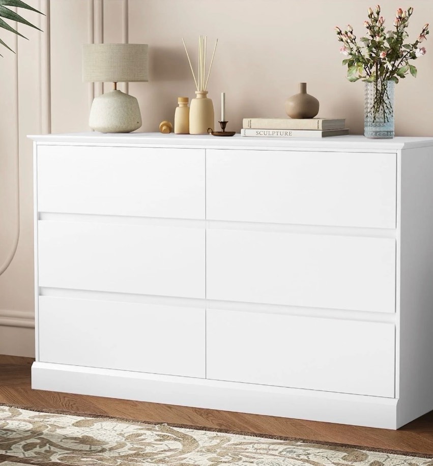 White Dressers Bedroom Dresser 6 Drawer Storage Chest of Drawers Double Dresser Storage Side Cabinet Room Furniture for Bedroom Living Room