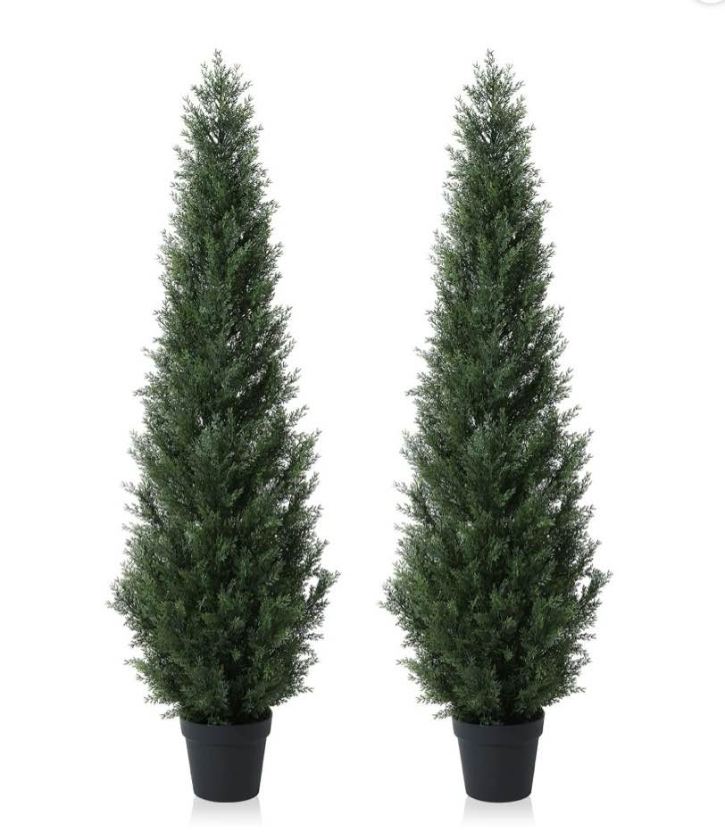 Artificial Cedar Tree 2 Pack 3 ft Outdoor Artificial Topiary Cedar Plants Fake Tree UV Rated Potted Plants for Porch Decor Faux Pine Tree for Perfect Housewarming Gift