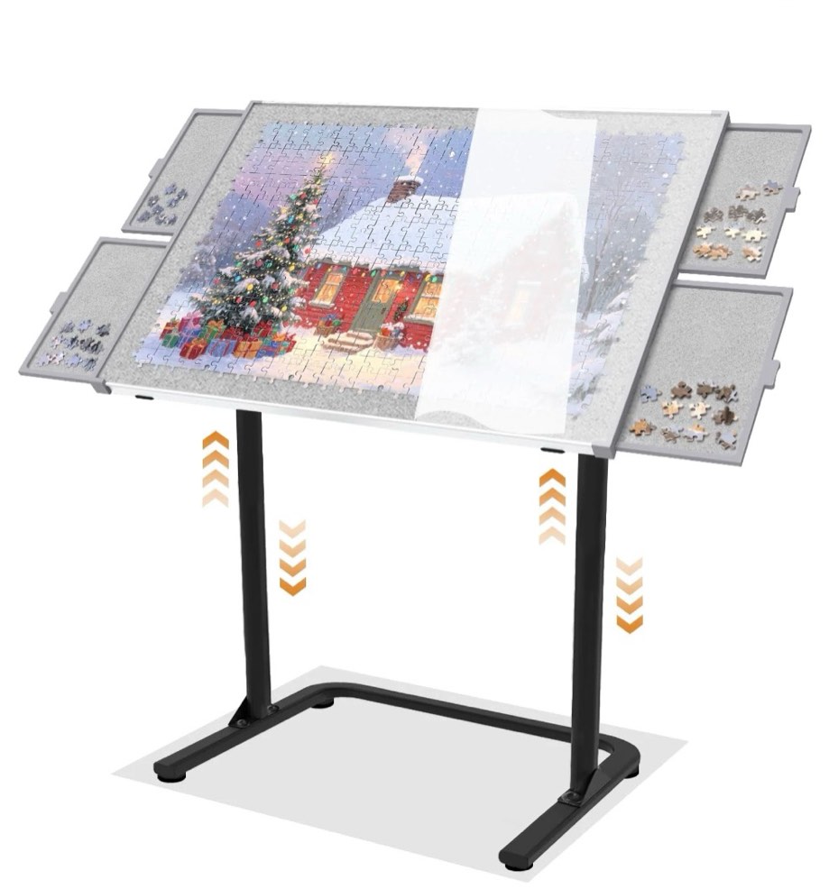 Jigsaw Puzzle Table with Drawers, Puzzle Board for Adults with Metal Legs, Adjustable Angle & Height, Gift for Birthday, 1500 Pieces