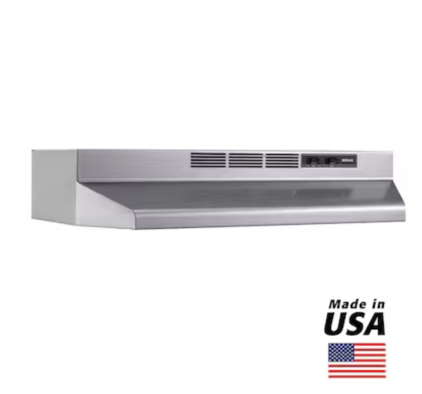 Broan 30 inch Ductless 50-CFM Recirculating Fingerprint Resistant Stainless-Steel Finish Under Cabinet Range Hood