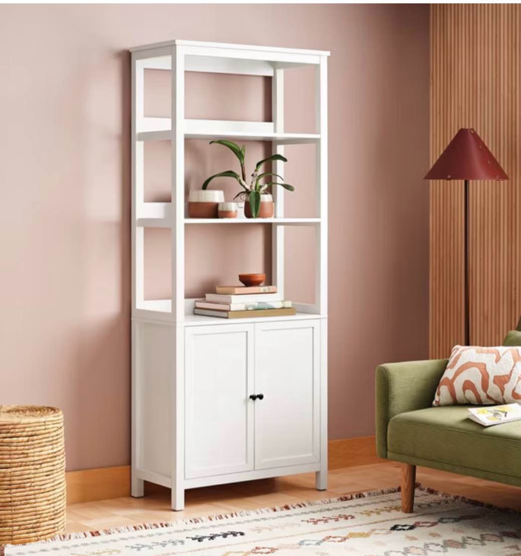 72" bookcase traditional with three open shelves and cabinet classic white - room essentials™