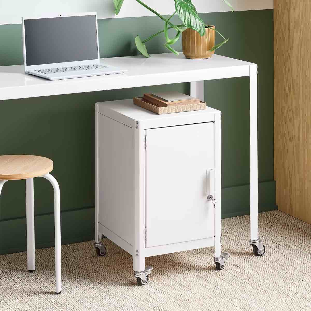 dorm metal rolling locker storage cabinet with lock chalk white - room essentials