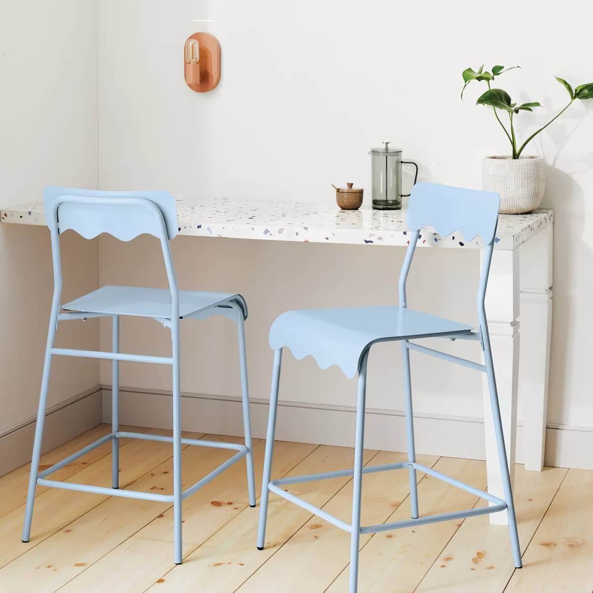 set of 2 24" wavy metal counter height barstool with footrest blue - room essentials™