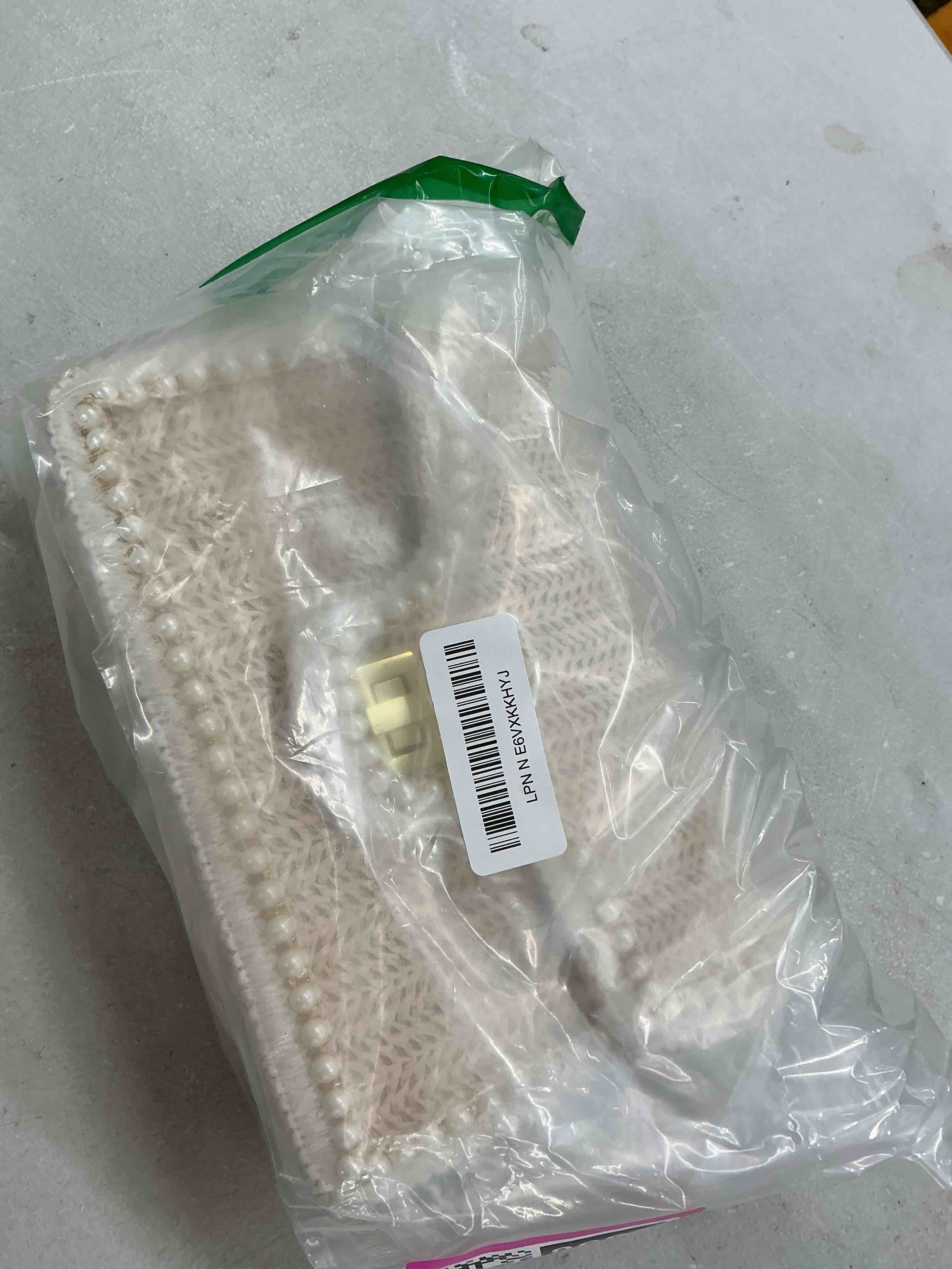 Condition photo showing Good Condition for woven straw crossbody bag for women with pearl flap trim, summer shoulder purse, small beach clutch handbag 2025 pearl white