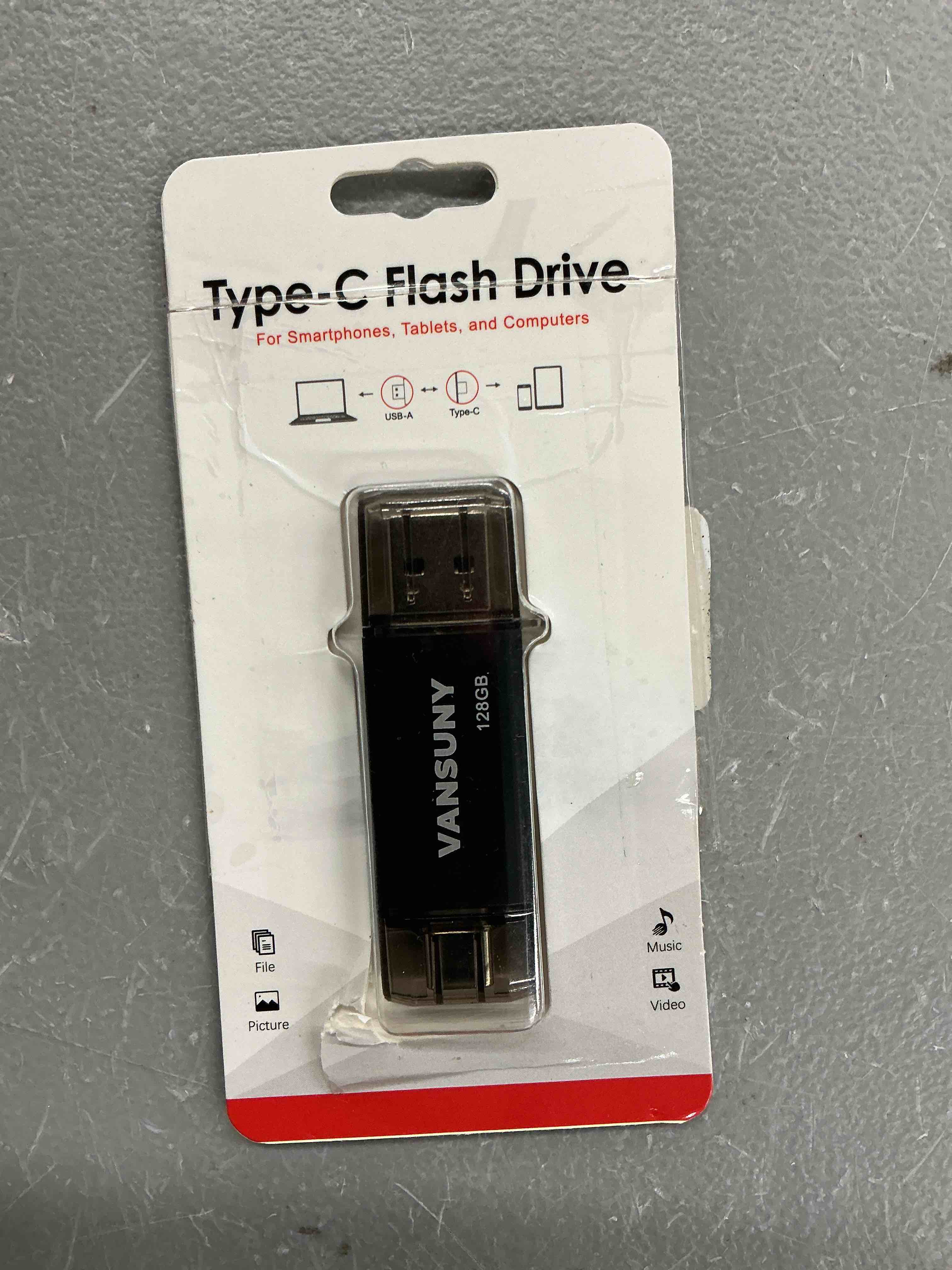 Condition photo showing New/Like New for vansuny 128gb usb c flash drive 2 in 1 otg usb 3.0 + type c memory stick with keychain dual type c thumb drive photo stick jump drive for android smartphones, computer, tablet, pc 128gb 1pack usb 3.0