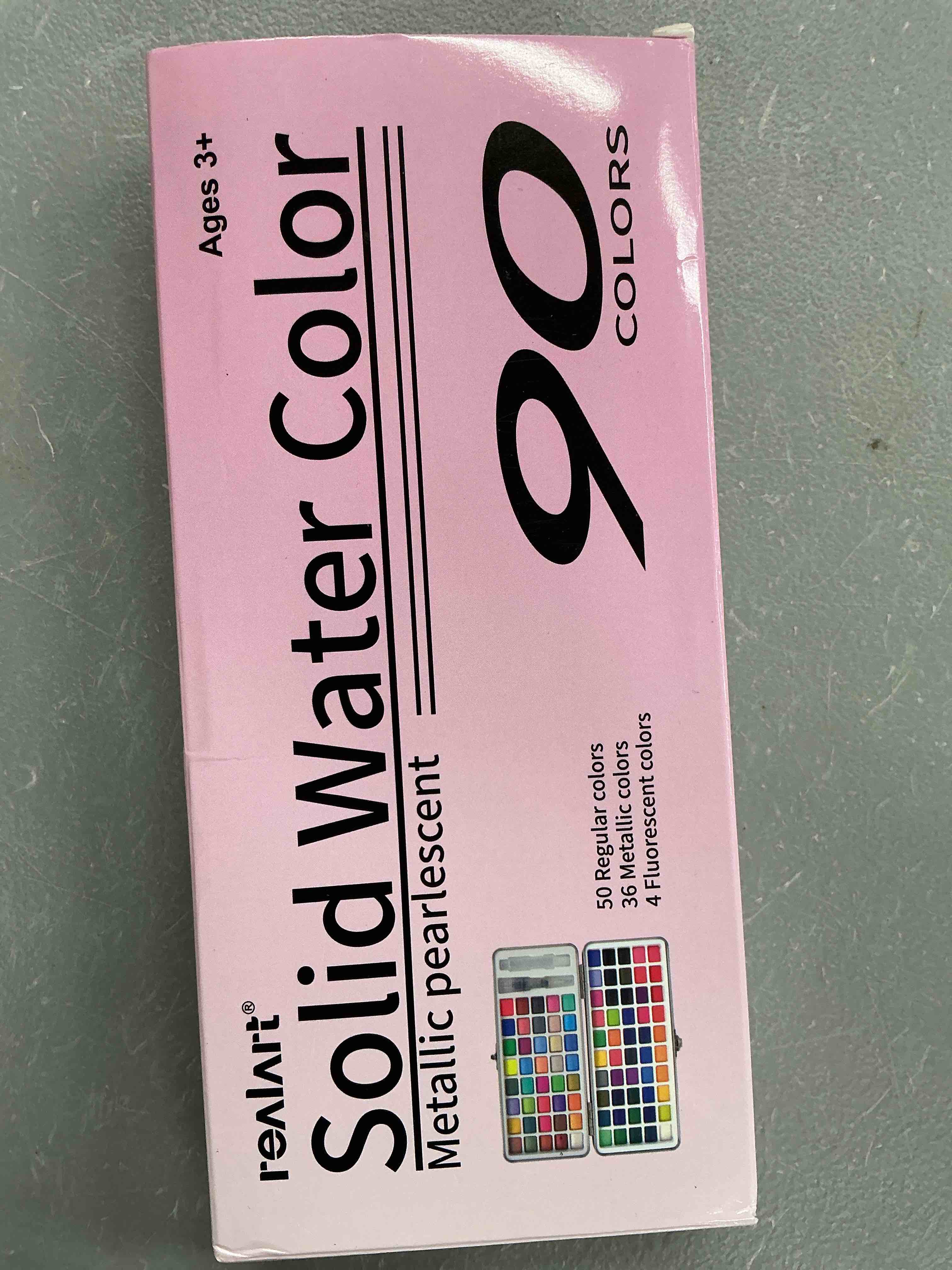 Condition photo showing New/Like New for realart watercolor paint set 90 colors with metallic in portable box, paint kit with watercolor papers and brushes, water color set for beginners & professionals (90 color)