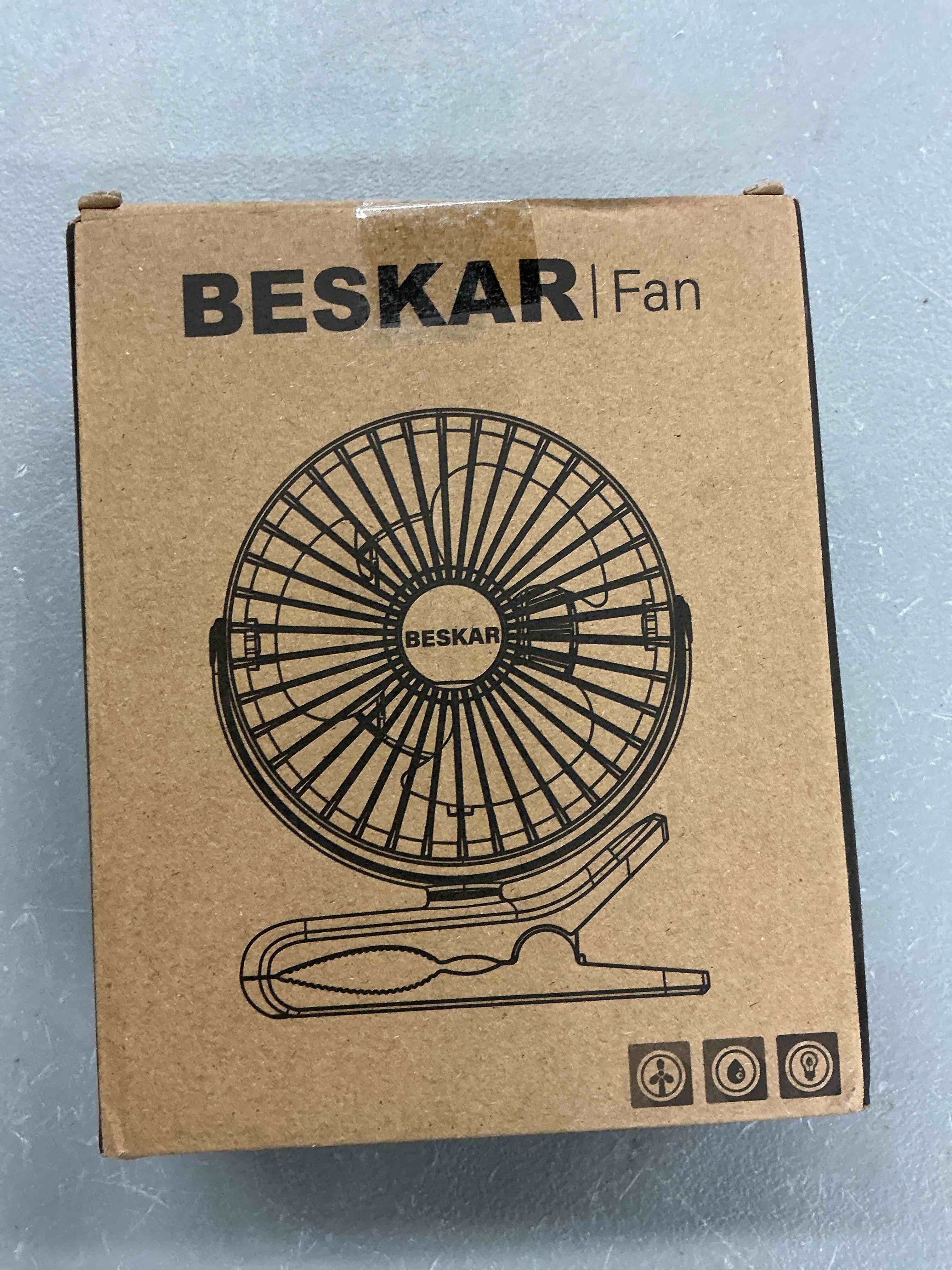 Condition photo showing New/Like New for beskar usb clip on fan, portable small fan with cord powered, 3 speeds strong airflow, with sturdy clamp, quiet personal desk fan black