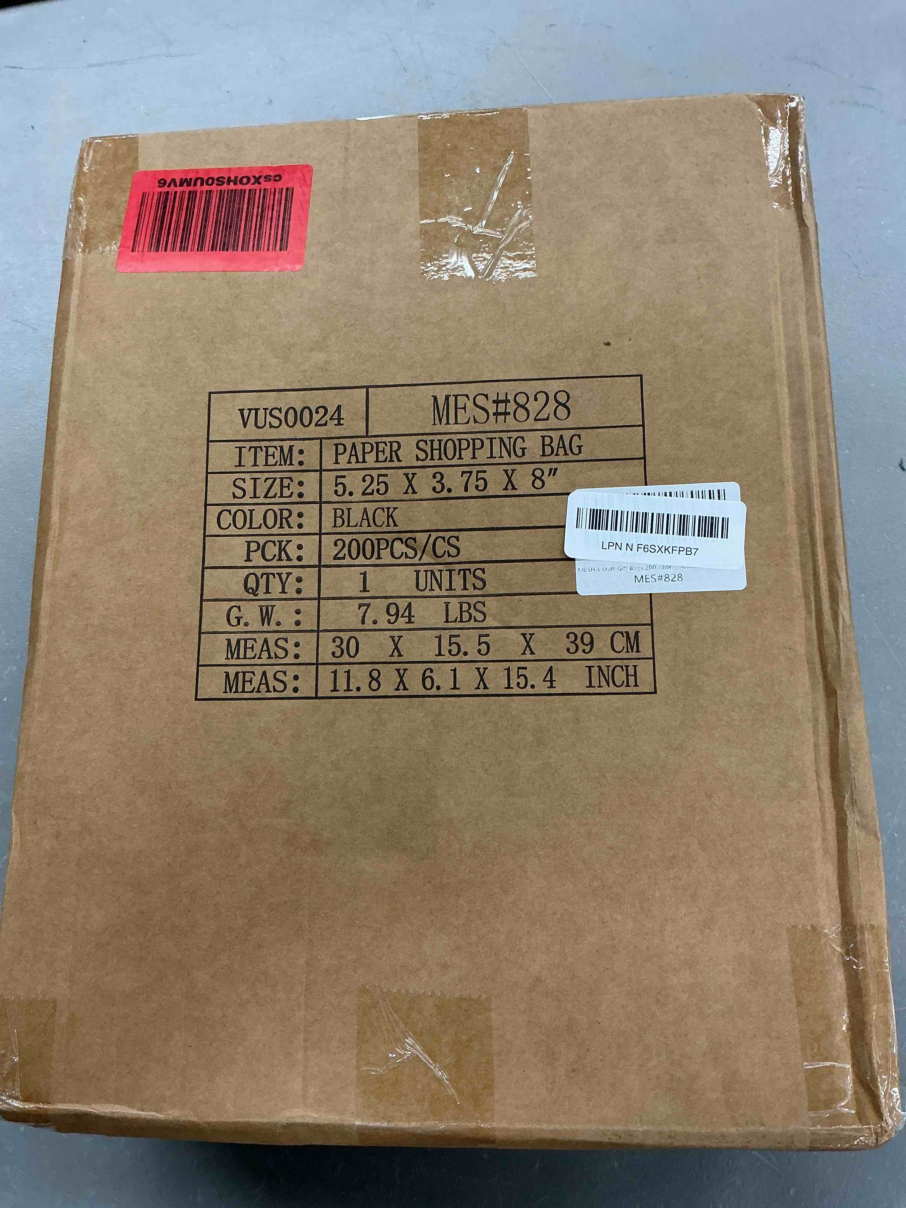 Condition photo showing New/Like New for mesha kraft gift bags 200 pack 5.25x3.75x8 inch small black paper bags with handles bulk for small business,birthday,party,wedding,retail,shopping bag