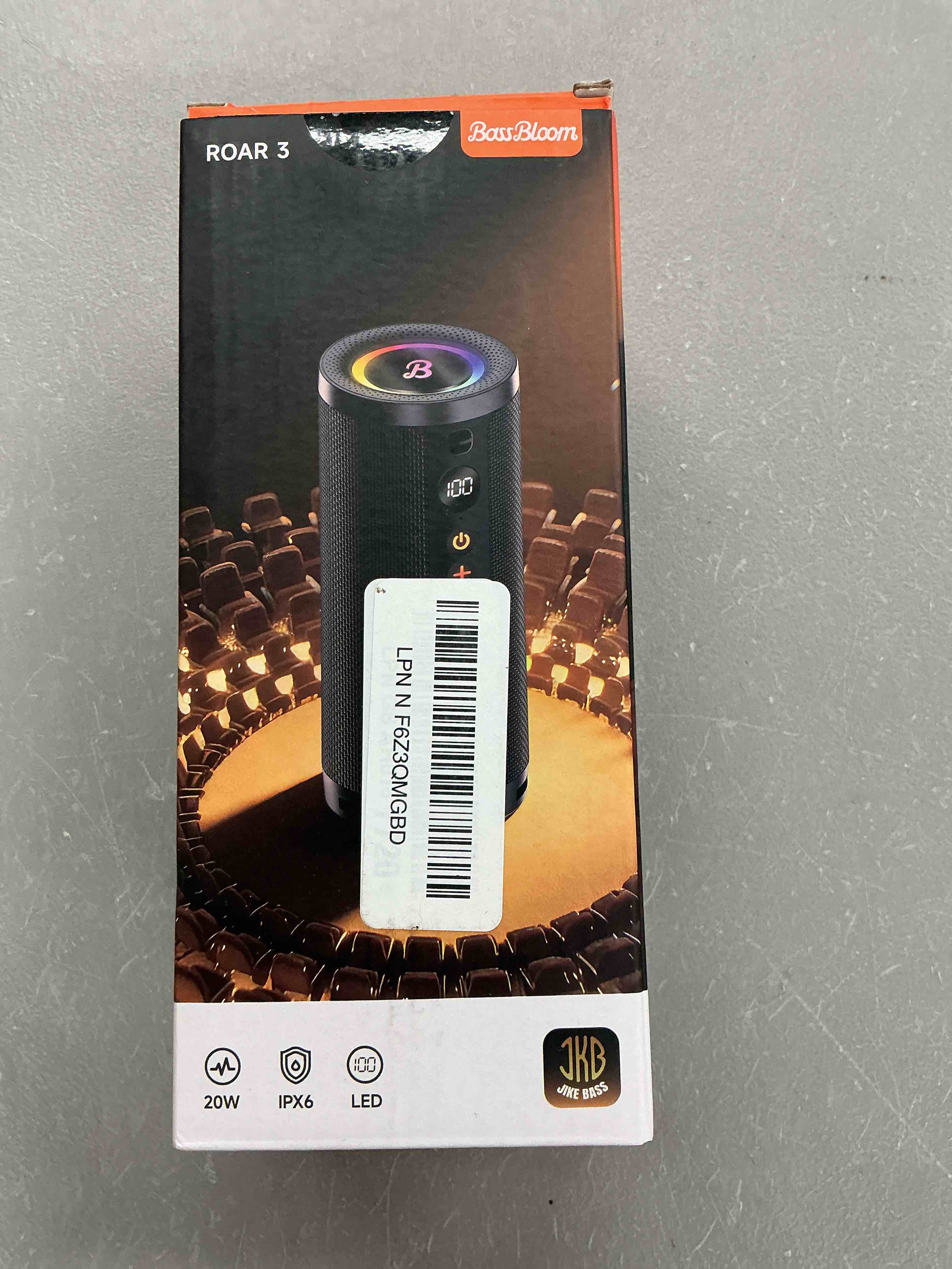 Condition photo showing New/Like New for bassbloom roar 3 portable bluetooth speaker,20w powerful sound with jike bass,ipx6 waterproof,24h playtime,bluetooth 5.4,rgb lights,wireless tws pairing,outdoor for camping and beach (black)