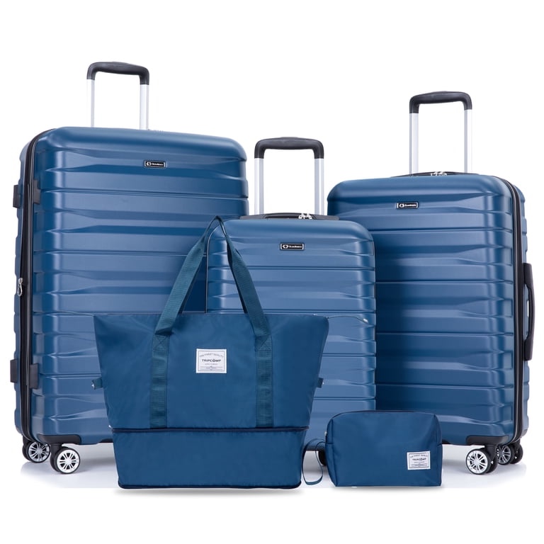 Tripcomp 5-Piece Luggage Set, Canvas Bag, Hardside Travel Luggage (20/24/28 inches) with TSA Lock, Spinner Wheel Suitcase. (Dark Blue)